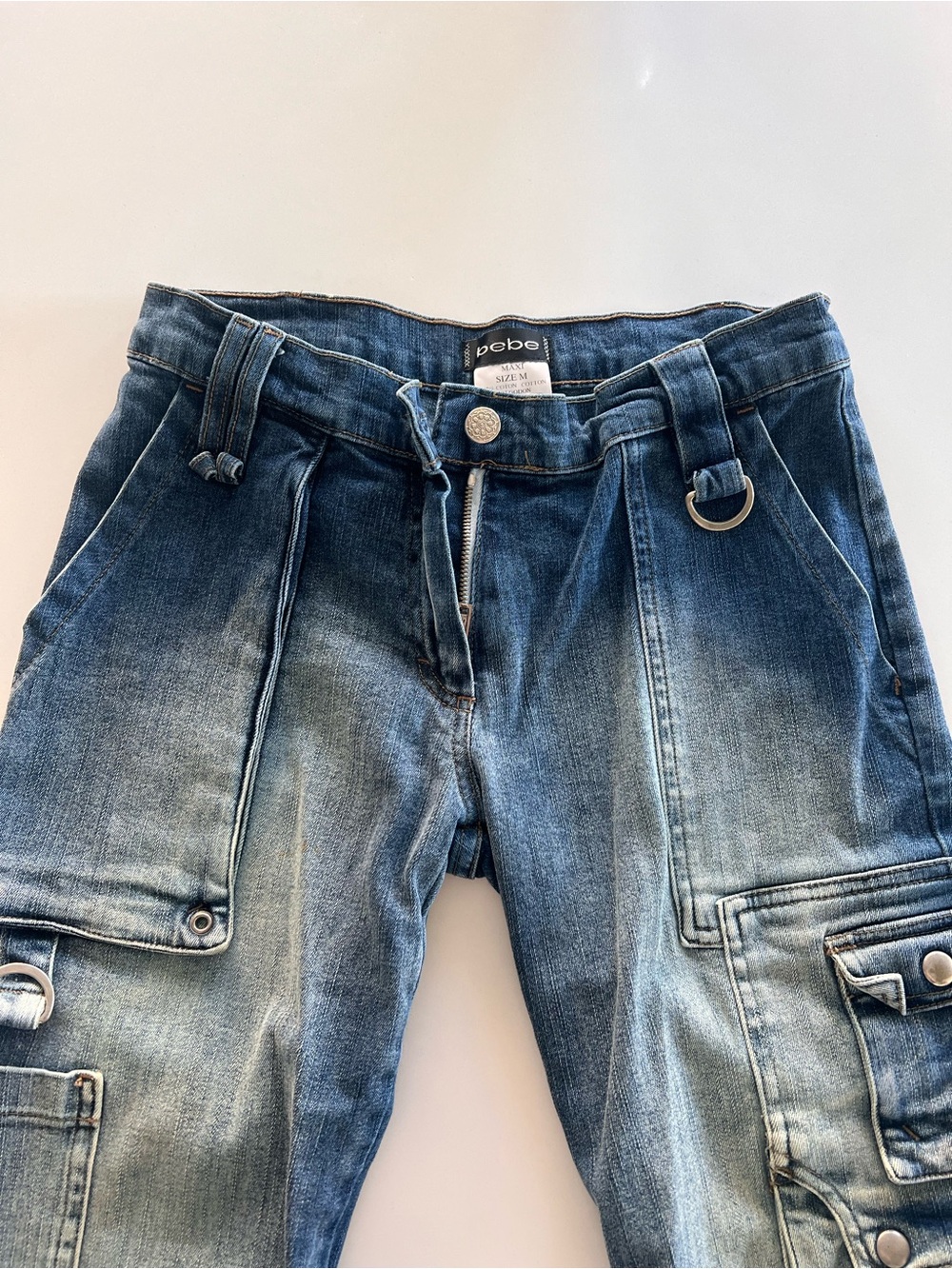 Bebe Faded Blue Cargo Jeans